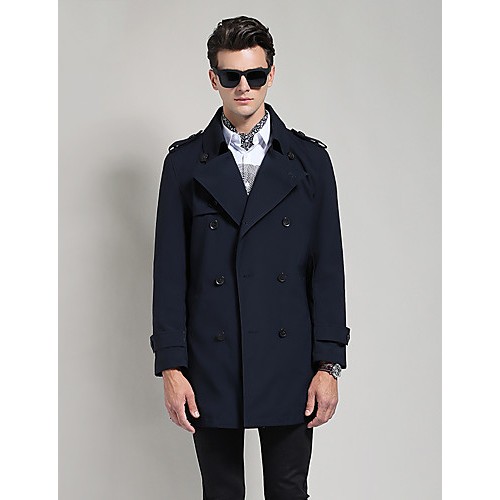 Men's Solid Casual / Work Trench coat,Polyester Long Sleeve-Black / Blue / Yellow