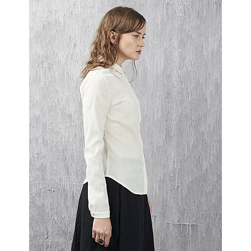 Women's Casual/Daily Simple Spring / Fall ShirtSolid Shirt Collar Long Sleeve White Cotton / Nylon Medium