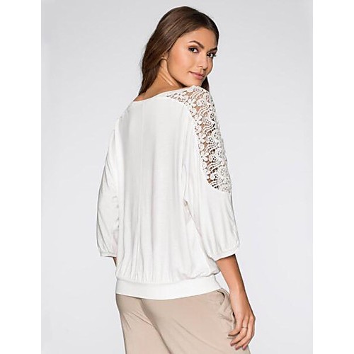 Women's Casual/Daily Street chic Spring / Fall Blouse,Patchwork Round Neck ? Sleeve White Polyester Medium