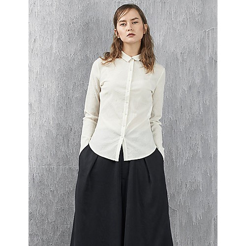 Women's Casual/Daily Simple Spring / Fall ShirtSolid Shirt Collar Long Sleeve White Cotton / Nylon Medium